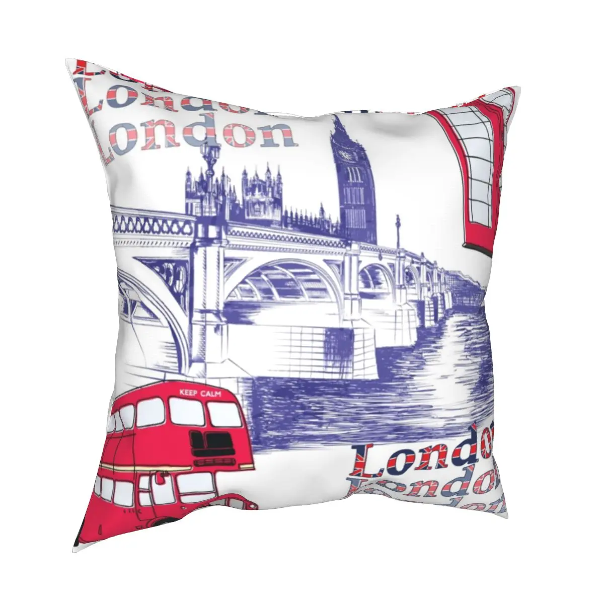 London England Scenes Pillow Covers Home Bus British Red Print UK Vintage Cushion Cover Decorative Throw Pillow Case 40*40cm