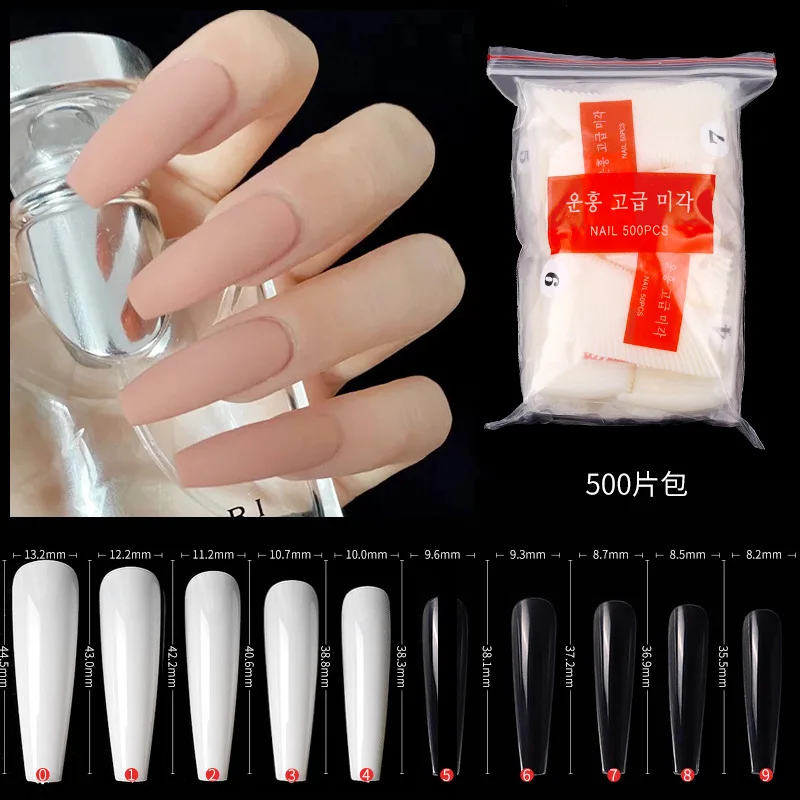 500Pcs Fake Nail Full Cover Long Ballet French Nail Beauty Manicure Tools Nail Extension DIY Art Transparent 10*5*18cm