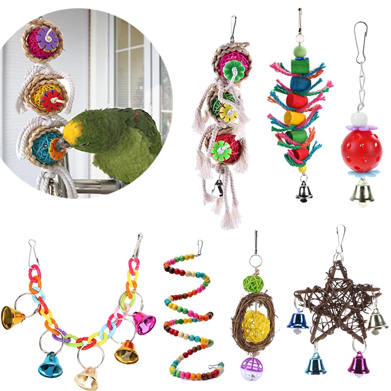 

Гнездо для попугая игрушки деревянная стальная подвесная колокольчик клетка игрушки для попугаев птица, белка забавная цепочка качели игр...