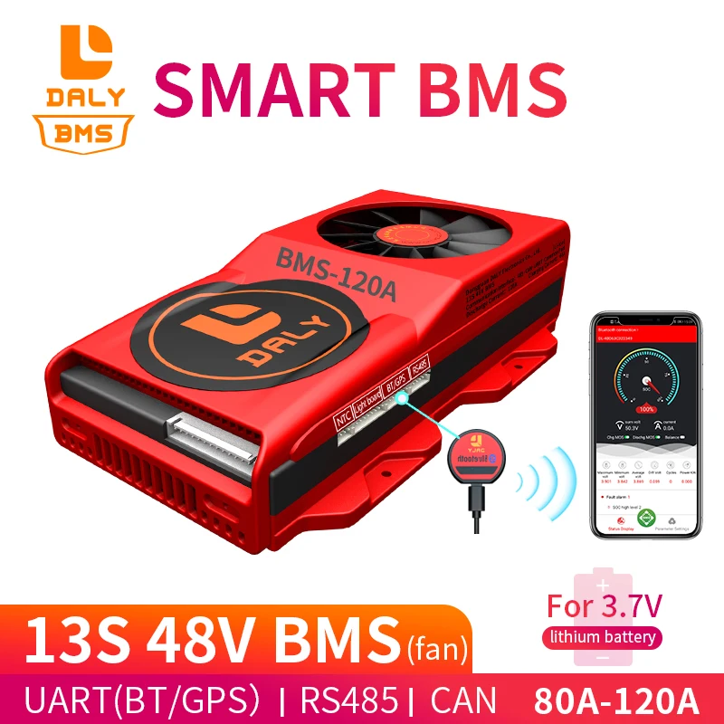 Daly 18650 smart superpower BMS 13S 48V 80A 100A 120A баланс bms для литиевой батареи с вентилятором