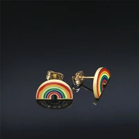 2022 colorful enamel stainless steel rainbow stud earrings women gold color earrings jewelry pendientes mujer pequenos e9519s01