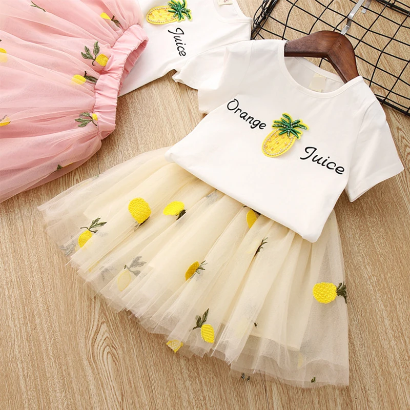 

2-7Y Summer Toddler Baby Kids Girls Clothes Sets Yellow pineapple T Shirt Vest +Lace Tutu Skirts Princess Casual Skirt Outfits