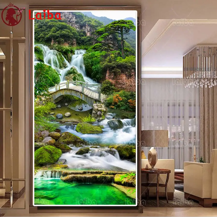 

5D DIY Diamond Painting natural waterfall Small bridge cross stitch full square/round diamond mosaic embroidery Aisle decoration