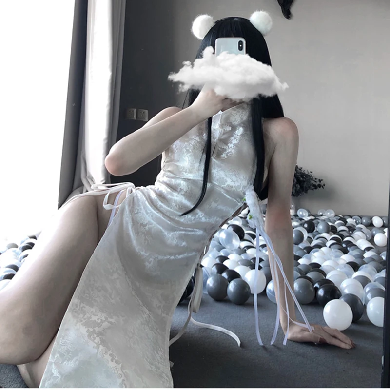 Костюм Чонсам с кружевом и высоким разрезом соблазнительное эротическое нижнее