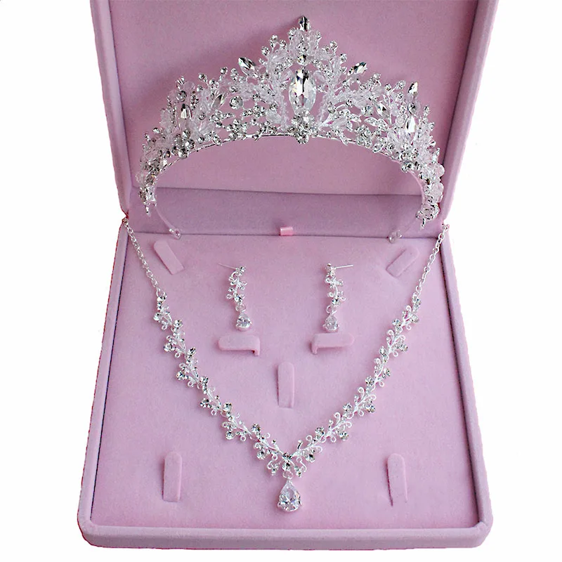 

Fashion Zircon Rhinestone Headwear Crown Necklace Earrings Set Bridal Jewelry Wedding Hair Accessories Jewelry Set Ladies Gifts