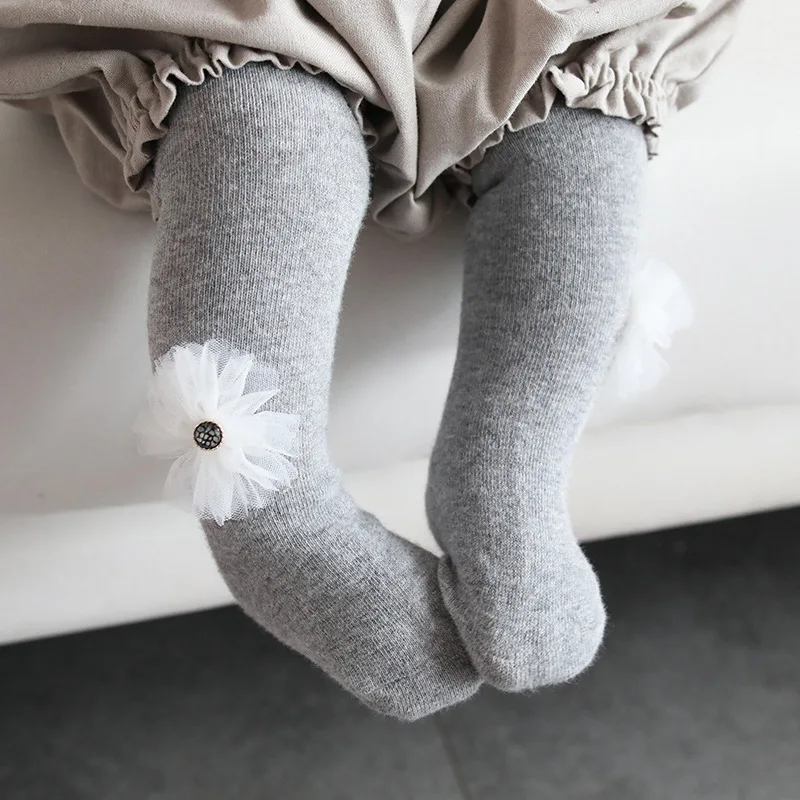 Детские Цветочные колготки для девочек однотонные милые зимние теплые