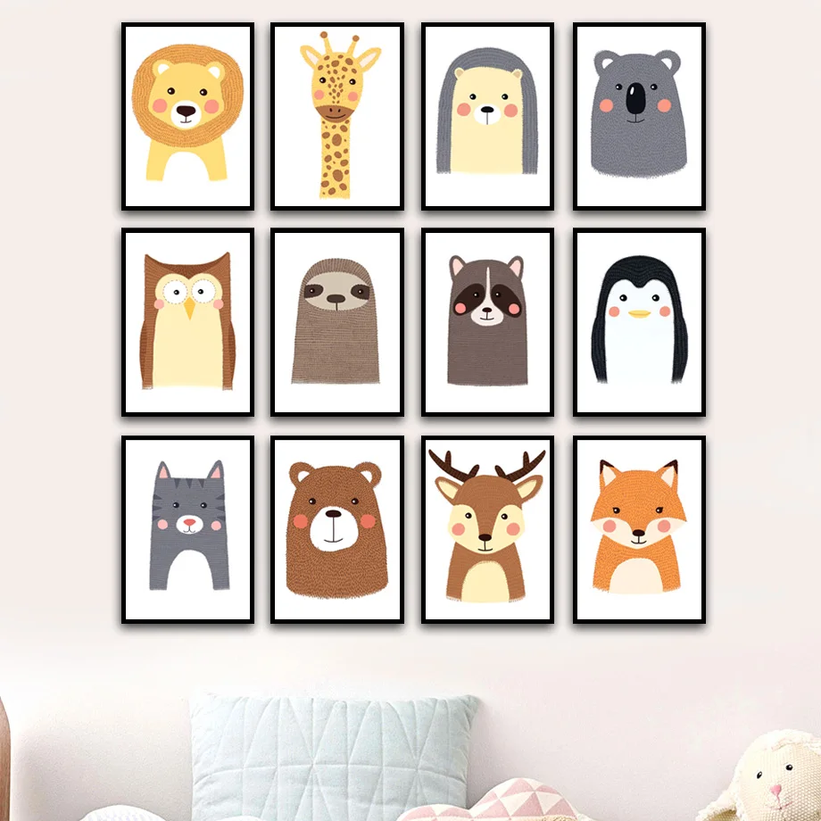 Олень Лев Жираф лиса слон медведь Зебра настенная живопись на холсте