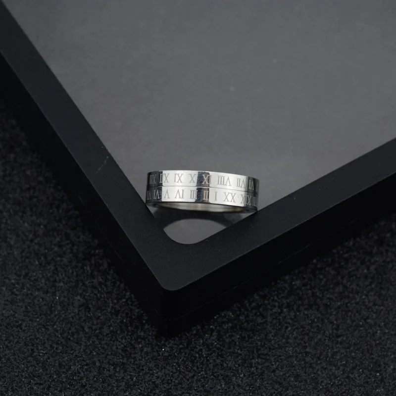 

316L Stainless Steel Wedding Band Ring Roman Numerals Rotatable Steel Color Punk Rings for Men Women Fashion Jewelry