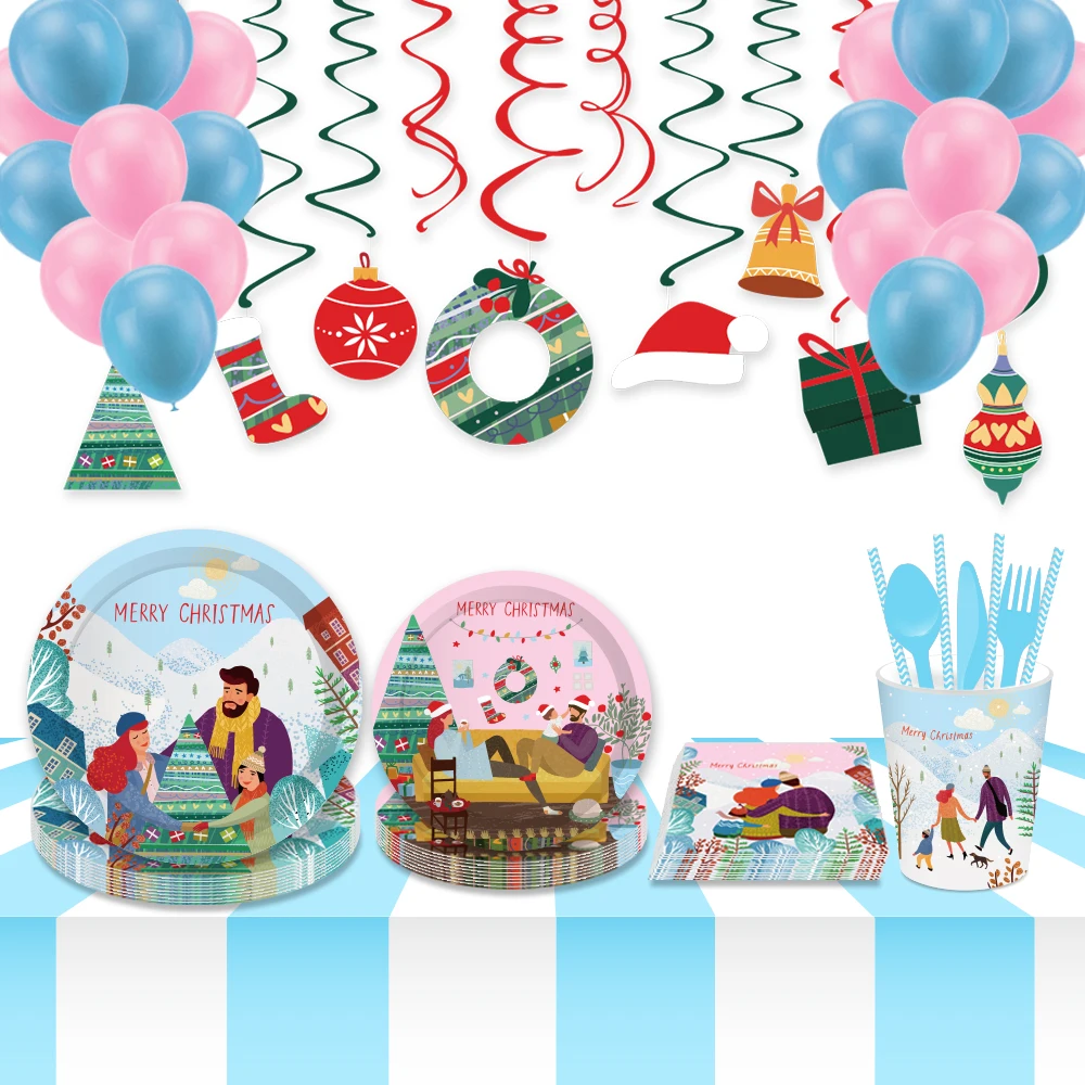 

Merry Christmas Xmas Party Favors Party Balloons Decorations Disposable Tableware Sets Happy New Year Party Decorations Supplies