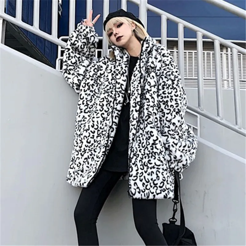Осенне-зимняя куртка женская модная леопардовая плюшевая свободные куртки Harajuku
