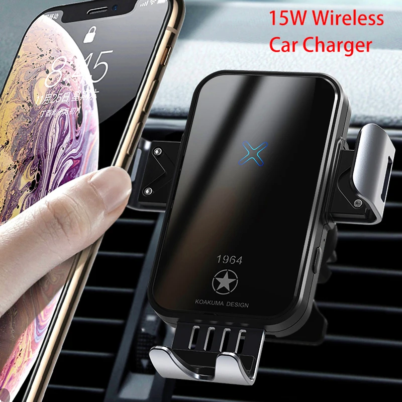 

CE FCC KC 15w Qi Wireless Car Phone Cup Holder Charger Intelligent Voice Fast Charging Stand for iPhone 13 12 11 8 Huawei P30
