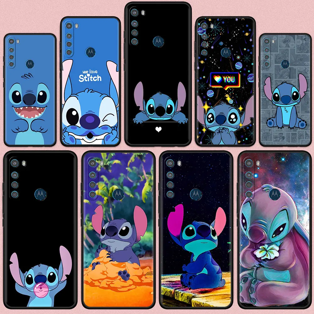 

Cute Lilo Stitch Case for Motorola G30 One Fusion Plus G9 Play G8 Power Lite E6s Luxury Black Soft Cover Shell Capa
