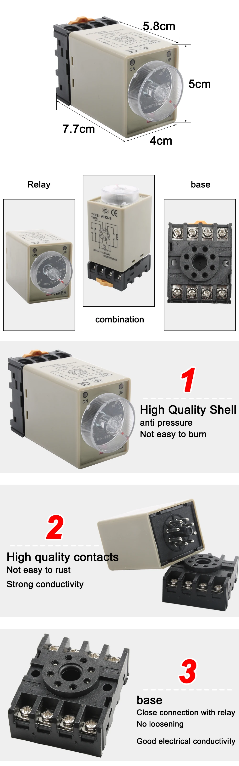 AC 36V 110V 220V 380V DC 24V Реле времени задержки 0~ 60 Seconds 0~ 60 Minutes AH3-3 с многоконтактной штепсельной вилкой