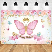laeacco pink butterfly girls birthday party background for photography rose flowers custom poster baby portrait photo backdrop