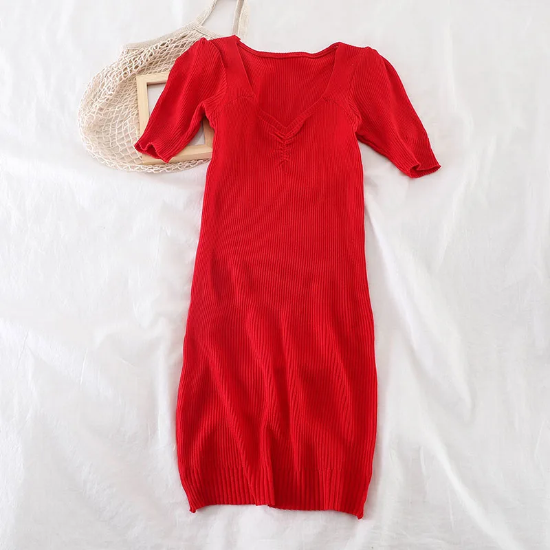 OCEANLOVE 2020 Bodycon Dress Solid Short Sleeve Knitted Stretch Sexy Dresses Women Spring Summer Vestidos Slim Korean 13914 | Женская
