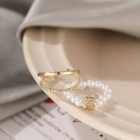 fashion 2 pcsset simple pearl camellia stacked open rings set for women jewelry korean version joint