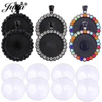 60pcs 25mm black pendant base rhinestone bezel cabochon cameo for diy jewelry making necklaces keychains components findings