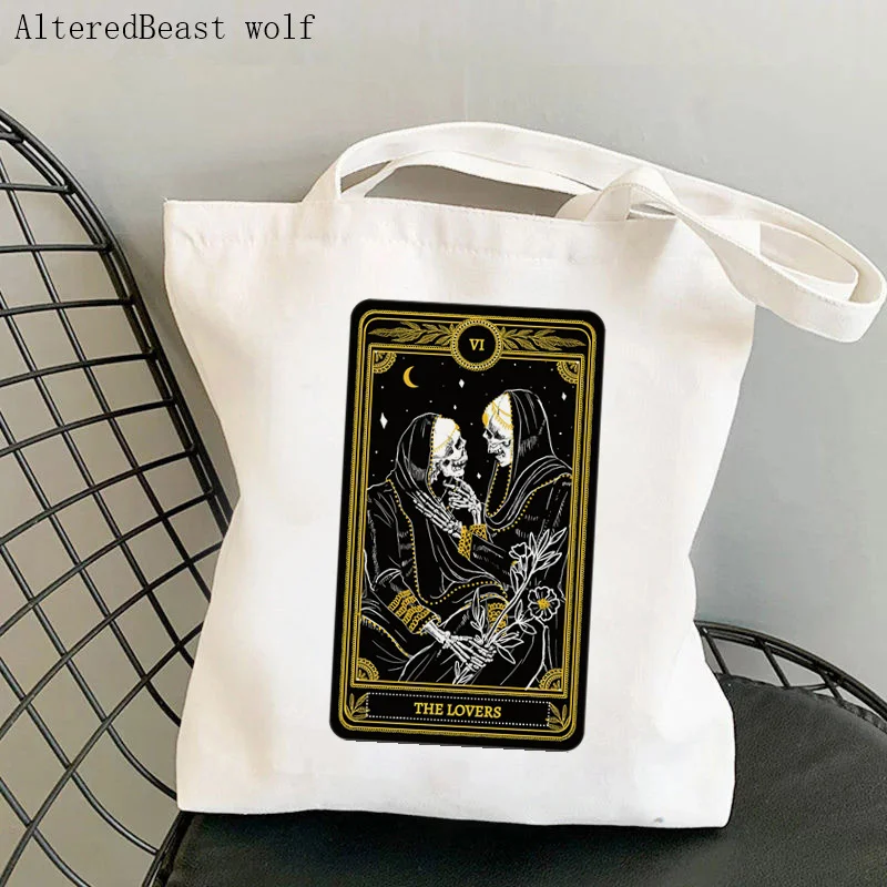 

Women Shopper bag Death Skull The Lovers Tarot Bag Harajuku Shopping Canvas Shopper Bag girl handbag Tote Shoulder Lady Bag