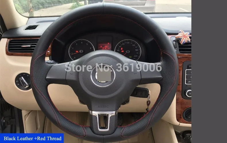 SmRKE для VW Golf 6 Polo Sagitar Bora Santana Jetta прошитая вручную нескользящая черная кожаная