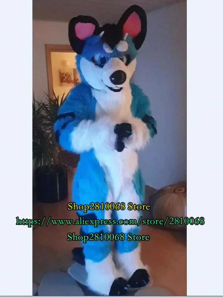 Горячая Распродажа длинный меховой синий хаски собака лиса волк костюм талисман