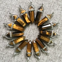 natural 32x8mm hexagonal column tigers eye stone charms pendants for diy earrings necklace jewelry making