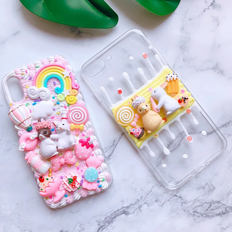 DIY чехол для Samsung Note10 plus 3D rabit телефона Galaxy s10 S6/s7/s8/9 + ручной работы кремовый note8/9