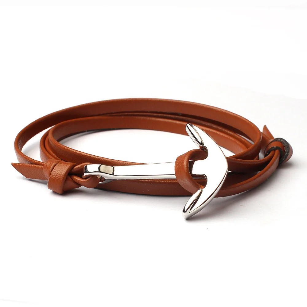 Кожаный браслет с античным якорем для женщин Классические мужские украшения