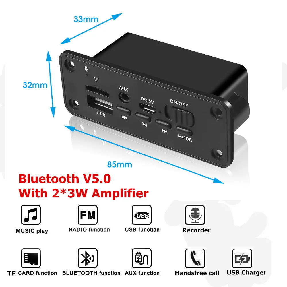Автомобильный комплект громкой связи с микрофоном Bluetooth 5 0 FM радио mp3 плеер