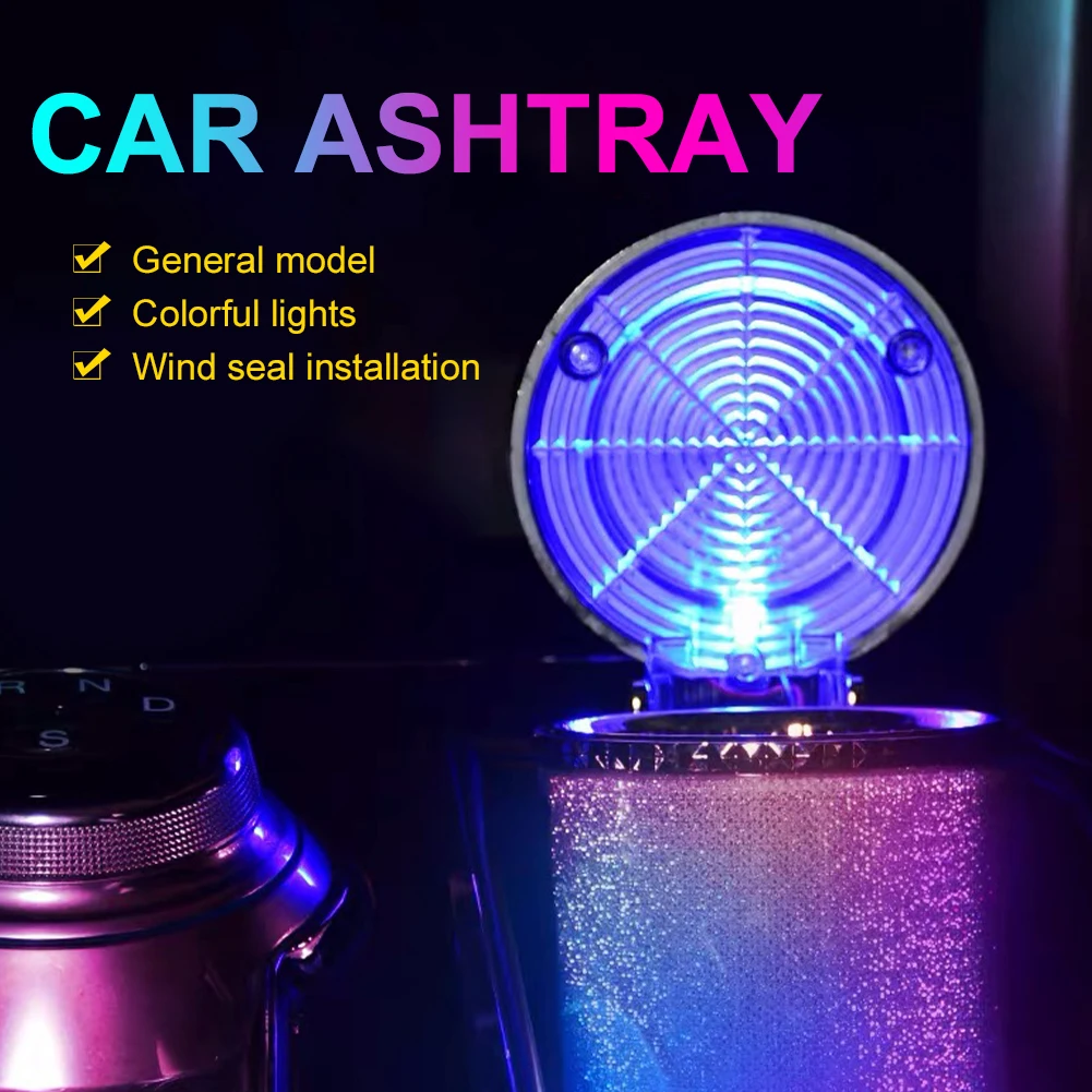 

Car Ashtray with LED Light Airtight Lid Multifunctional Vehicle Cup Holder Air Vent Ashtray Trash Can Car Interior Decoration
