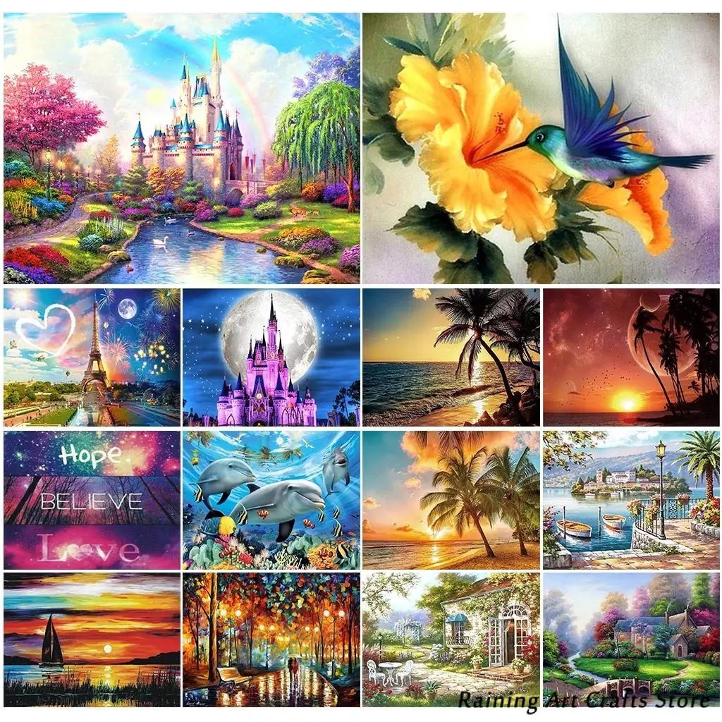 

5D Diy Diamond Painting Fantasy Castle Embroidery Full Round Square Drill Cross Stitch Kits Landscape Mosaic Pictures Home Decor