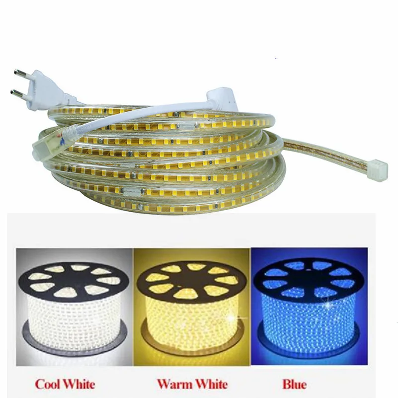 

Dimmable LED Strip Light 220-240V Waterproof IP67120 LED/M Super Bright Kitchen Outdoor Garden Lamp flexibleTape ON/OFF EU Plug