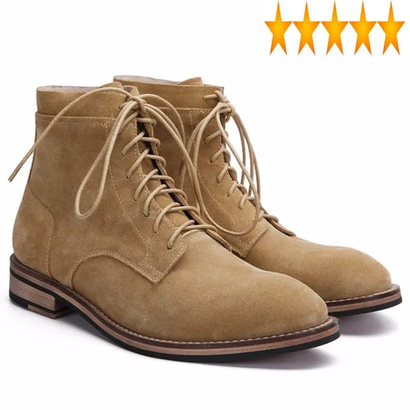 

Suede New Cow Round Toe Genuine Leather Men Fashion England Style Lace Up Work Boots High Quality Fleece Warm Shoes