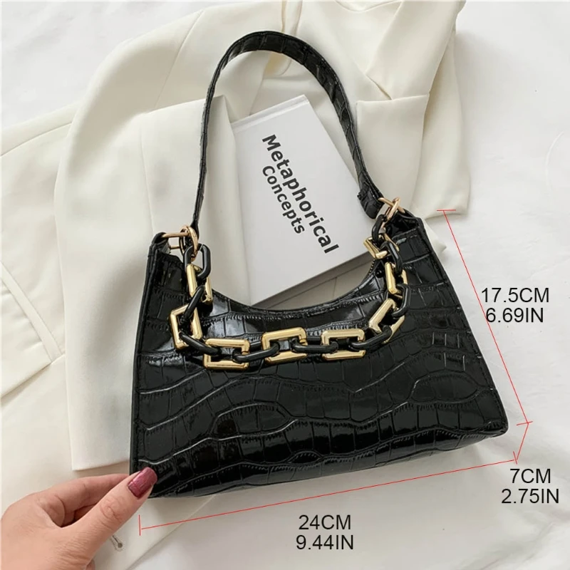 

Girls Leather Purses Retro Ladies Underarm Shoulder Bag Trendy Chain Strap Handbag Tote Fashion Clutch Bags with Zipper