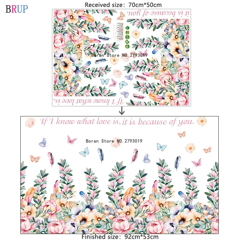 92*53cm Romantic Flowers Wall Sticker Colorful Plant Baseboard Decoration Beautiful Butterfly Home Docor for Bathroom Bedroom