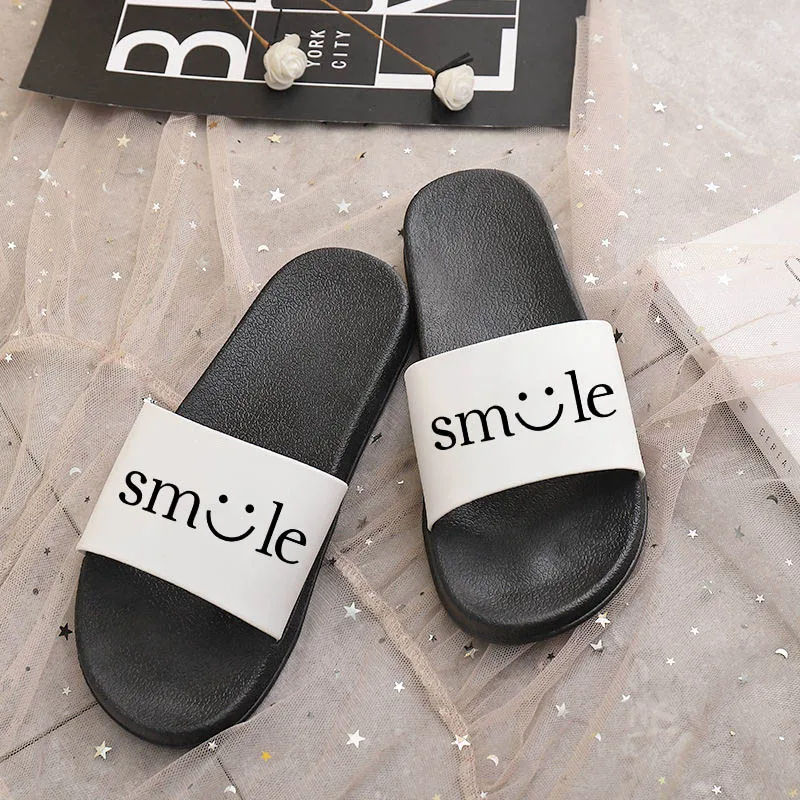 

2021 Women Slippers SMILE Letter Hot Summer Beach Fashion Open Toe Sandals Comfortable Non-slip Female Outdoor Harajuku Shoes