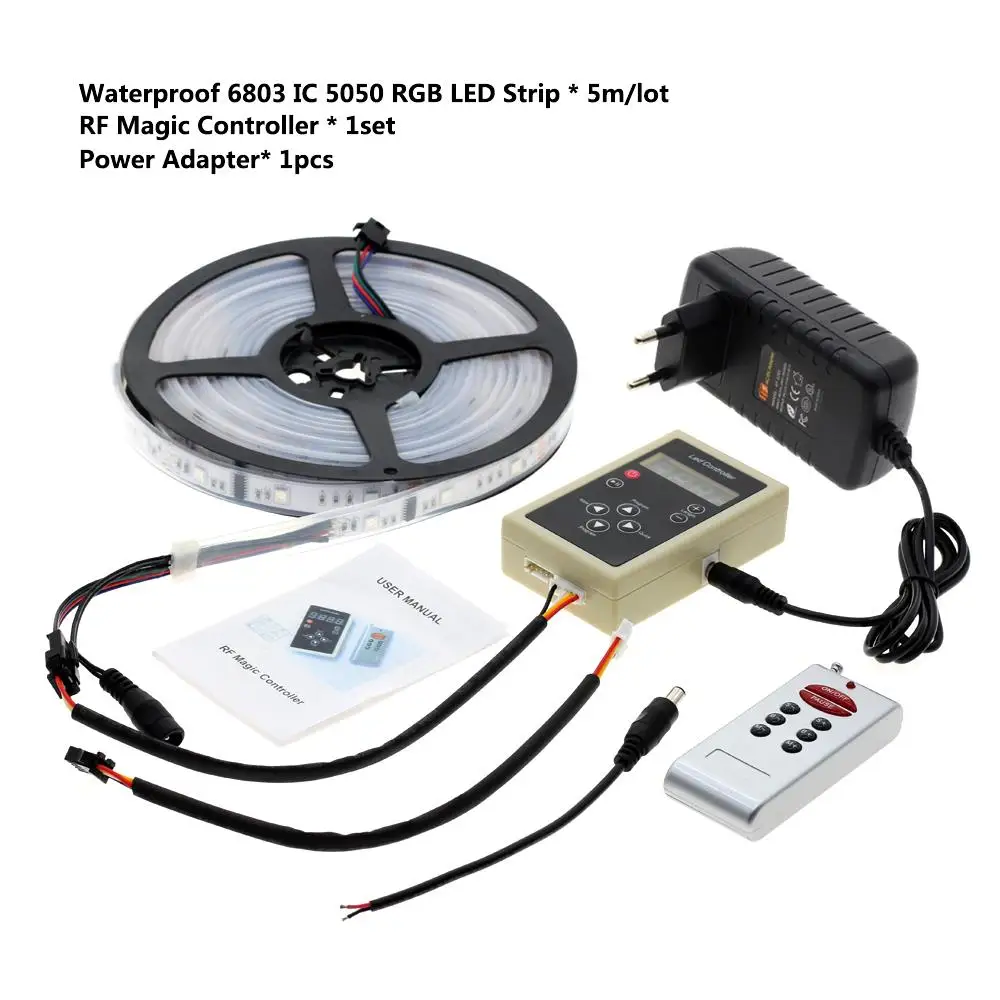 Waterproof 6803 IC Волшебная Мечта Цвет RGB Светодиодная лента 5050 5 м 30 светодиодный s/M погоня огни+ 133 программа RF волшебный контроллер+ адаптер питания - Испускаемый цвет: Waterproof