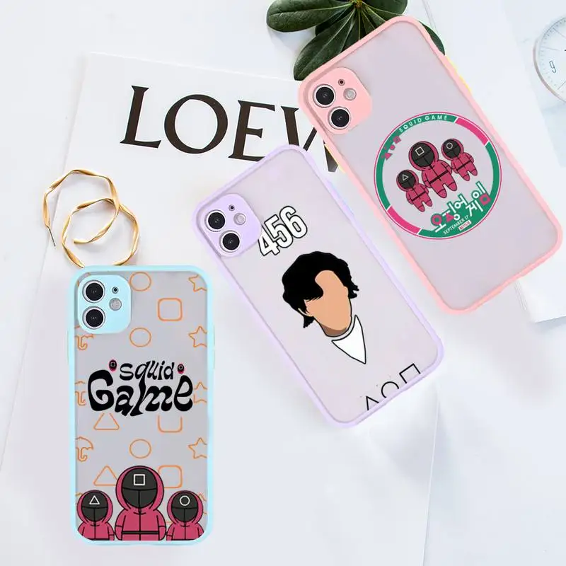

Squid Game 456 Round Six Phone Case For iPhone 12 11 Mini Pro XR XS Max 7 8 Plus X Matte transparent Purple Back Cover
