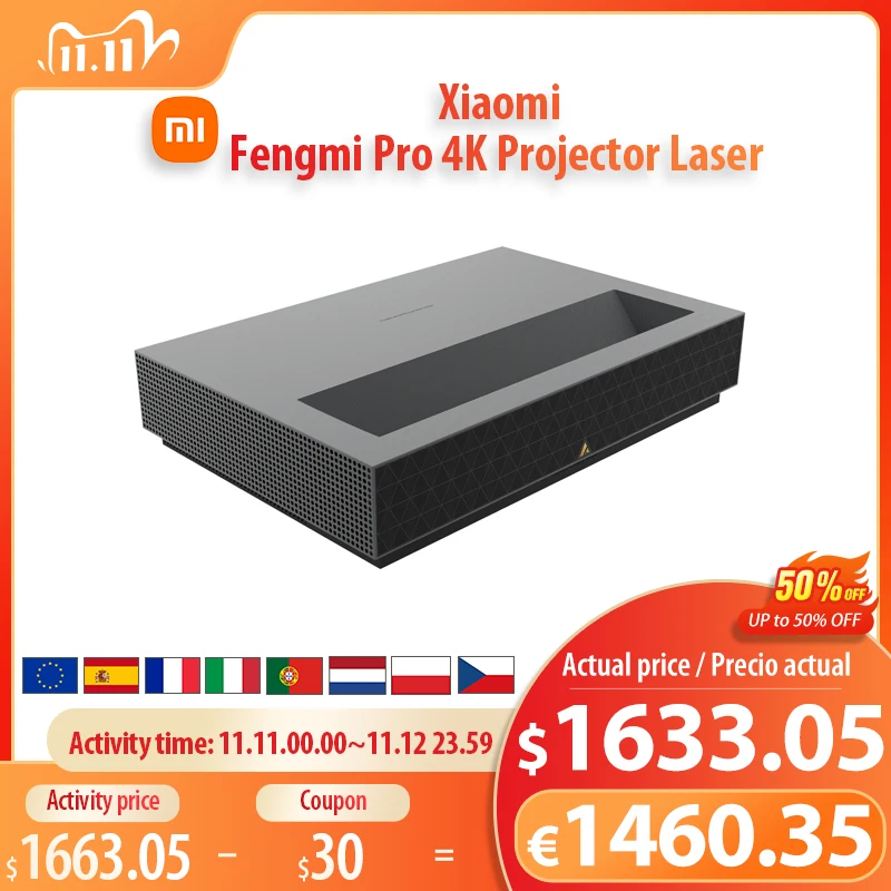 

Проектор Xiaomi Fengmi Pro 4K, лазерное видео, Smart TV, Full HD, Android, домашний кинотеатр, 2400ANSI, 3 ГБ, 64 ГБ, BT, Wi-Fi