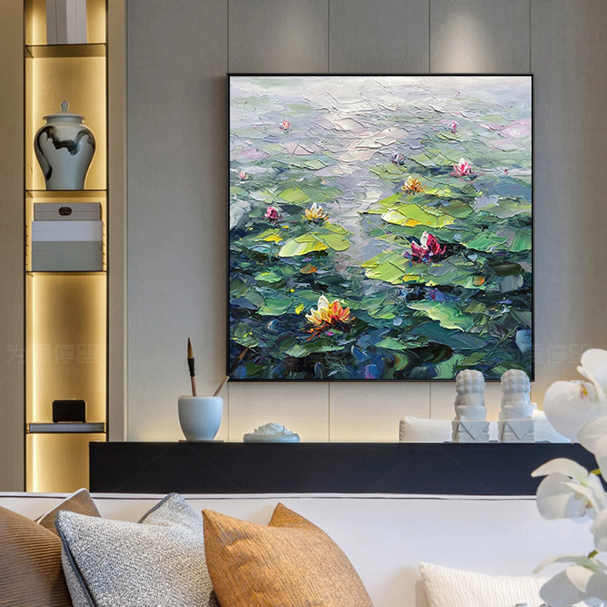 

Large Handpainted Lotus Original Oil Painting On Canvas Large Wall Art For Living Room Home Decor Picture Bstract Painting