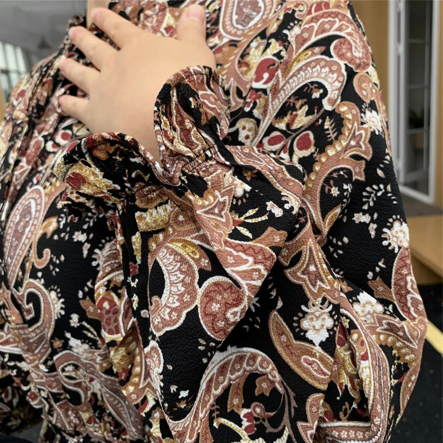

Women Muslim Maxi Abaya Dress Loose Nidha Long Sleeves Flower Print Dubai Turkey Islam Clothes Caftan Robe Modest Gown Elegance