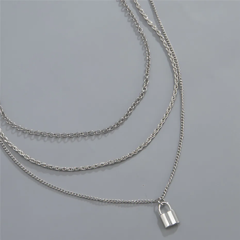 

New Layered Necklace Twisted Chains Lock Pendant Jewelry for Women Punk Choker Padlock Goth Jewelry Aesthetic Neck Accessories