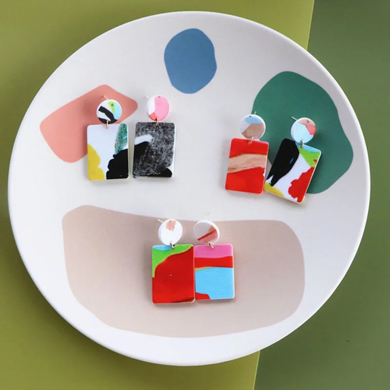 Креативные цветные акриловые серьги Graffito для женщин квадратные с аэрозольной