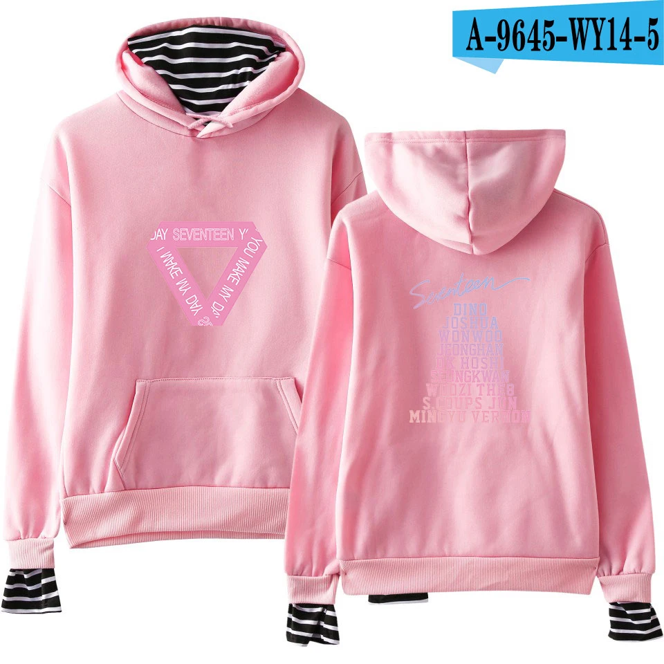 pink Новая мода Seventeen; Кей-Поп толстовки с капюшоном и свитшоты для пары с капюшоном женские обманка шт K поп одежда в стиле «хип-хоп» в уличном стиле - Цвет: pink