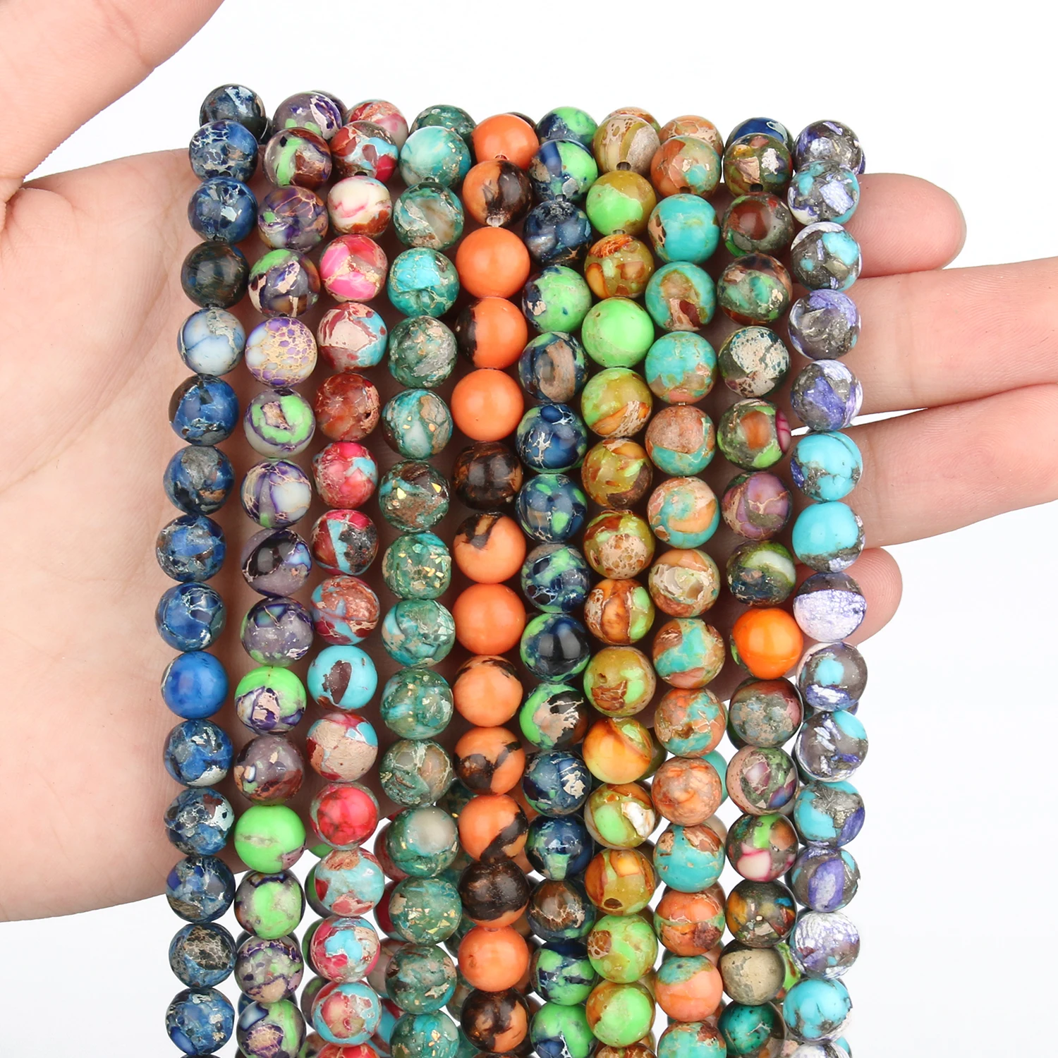 

8mm Multicolor Sea Sediment Jasper Natural Stone Beads Round Loose Spacer Beads for Jewelry Making DIY Bracelet Accessories 15“