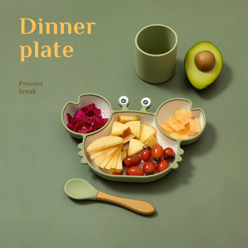 Детская силиконовая посуда на присоске для малышей мультяшный Краб с защитой от