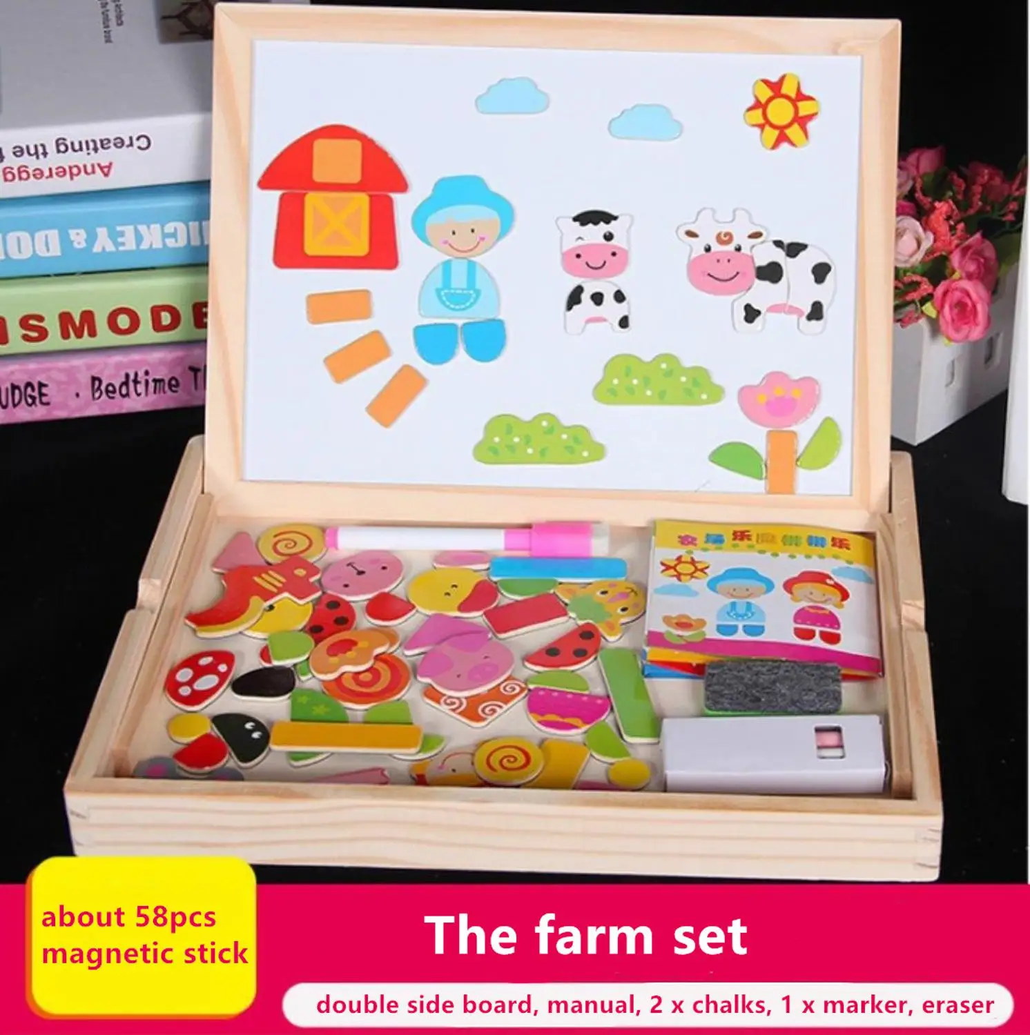 

Puzzle Painting Blackboard Learning Wooden Magnetic Puzzle Figure/Animals/Circus Drawing Board Early Education Toys For Kids