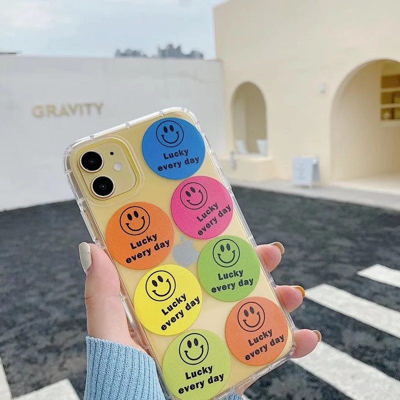 Transparent Soft TPU Smile Faces Stickers Line Up Colorful Lucky Every Day Phone Case For iphone78 Plus XR XS MAX 11ProMax | Мобильные
