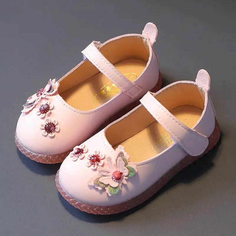

Pink Beige Little Girls Soft Sole Shoes Flowers Flat Princess Shoes Kids Breathable Toddler Shoes Chaussure fille 2 3 4 5 6 7T