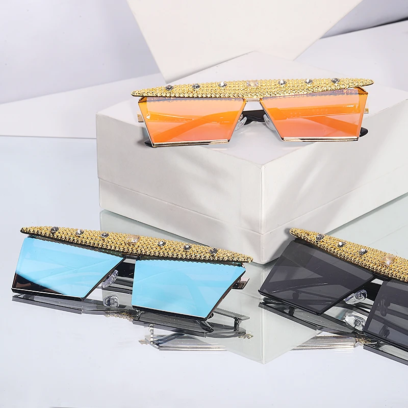 Модные квадратные солнцезащитные очки с цирконием стразы женские и мужские