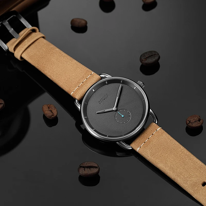 Часы BAOGELA мужские кварцевые с кожаным ремешком ультратонкие модные деловые